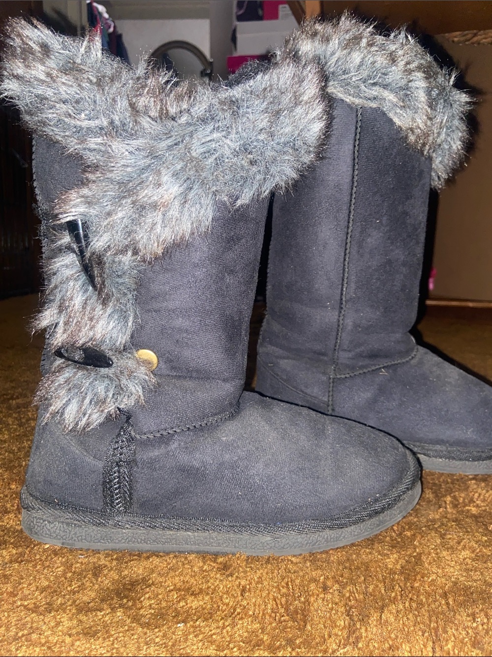 JustFab Black Faux Fur Cuffed Winter Boots
